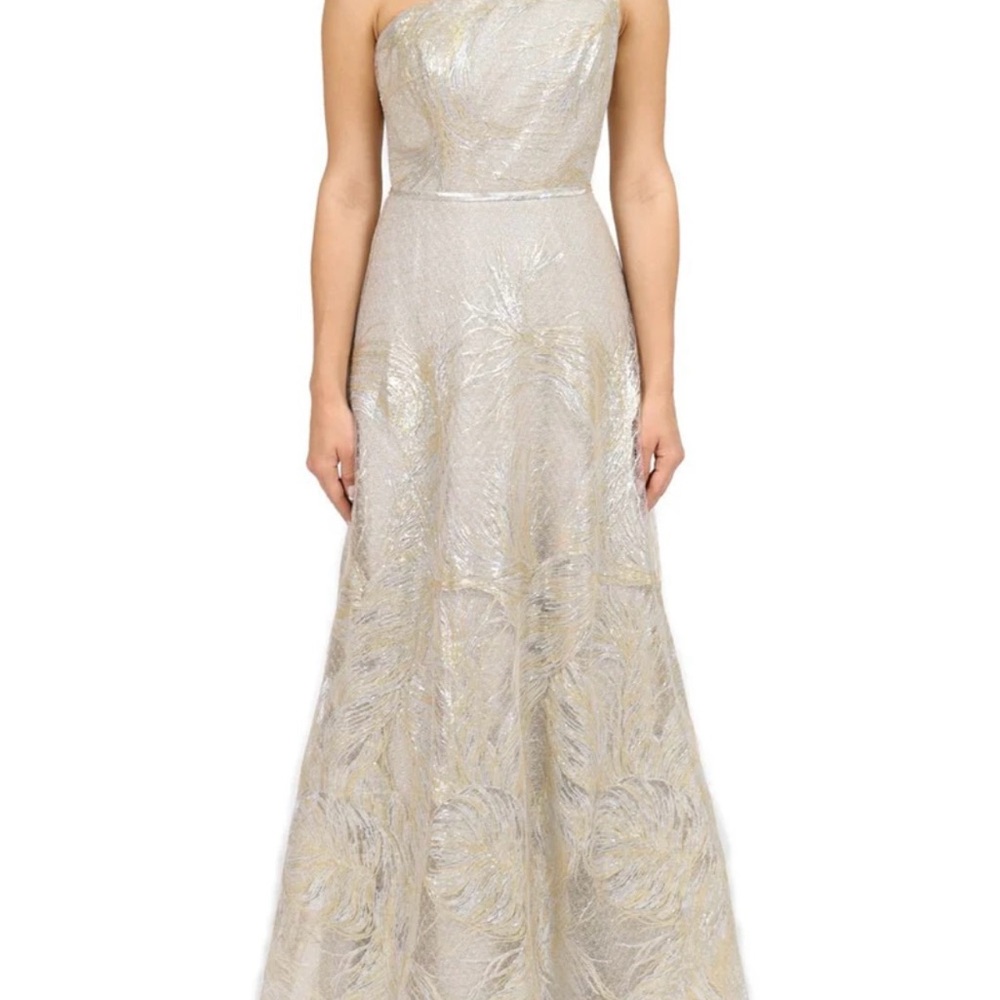 Rene Ruiz One Shoulder Embroidered Evening Gown, sz 18